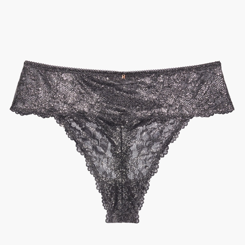 Savage X - Bling Floral Lace High Waist Thong - Blackened Grey Pearl - 2X